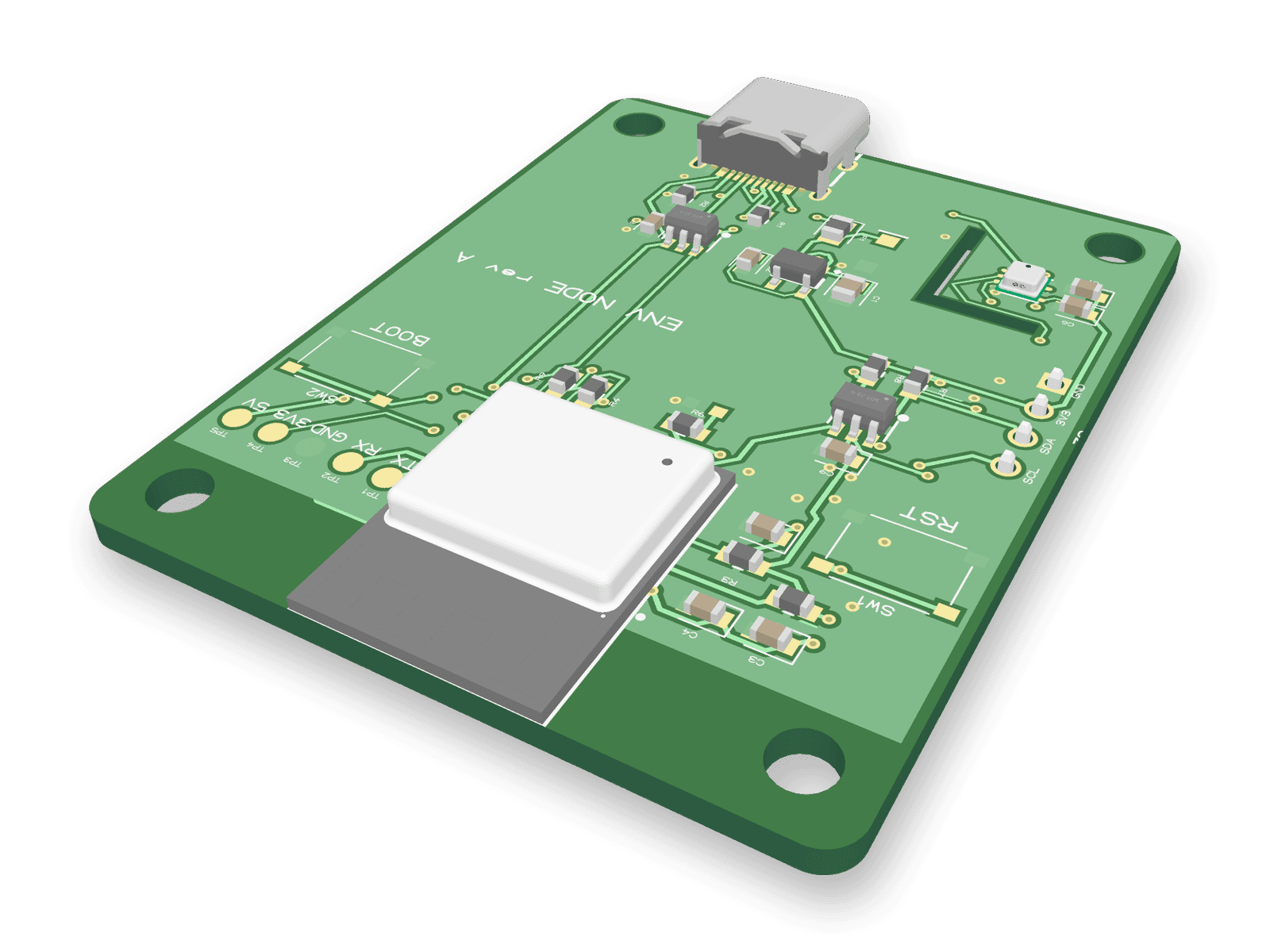 3D render of the ESP32-C3 USB-C sensor node