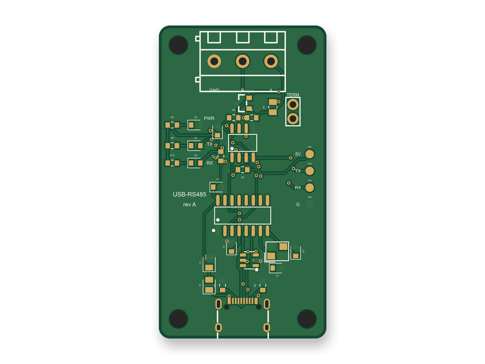 Routed PCB layout of the USB-C to RS-485 adapter