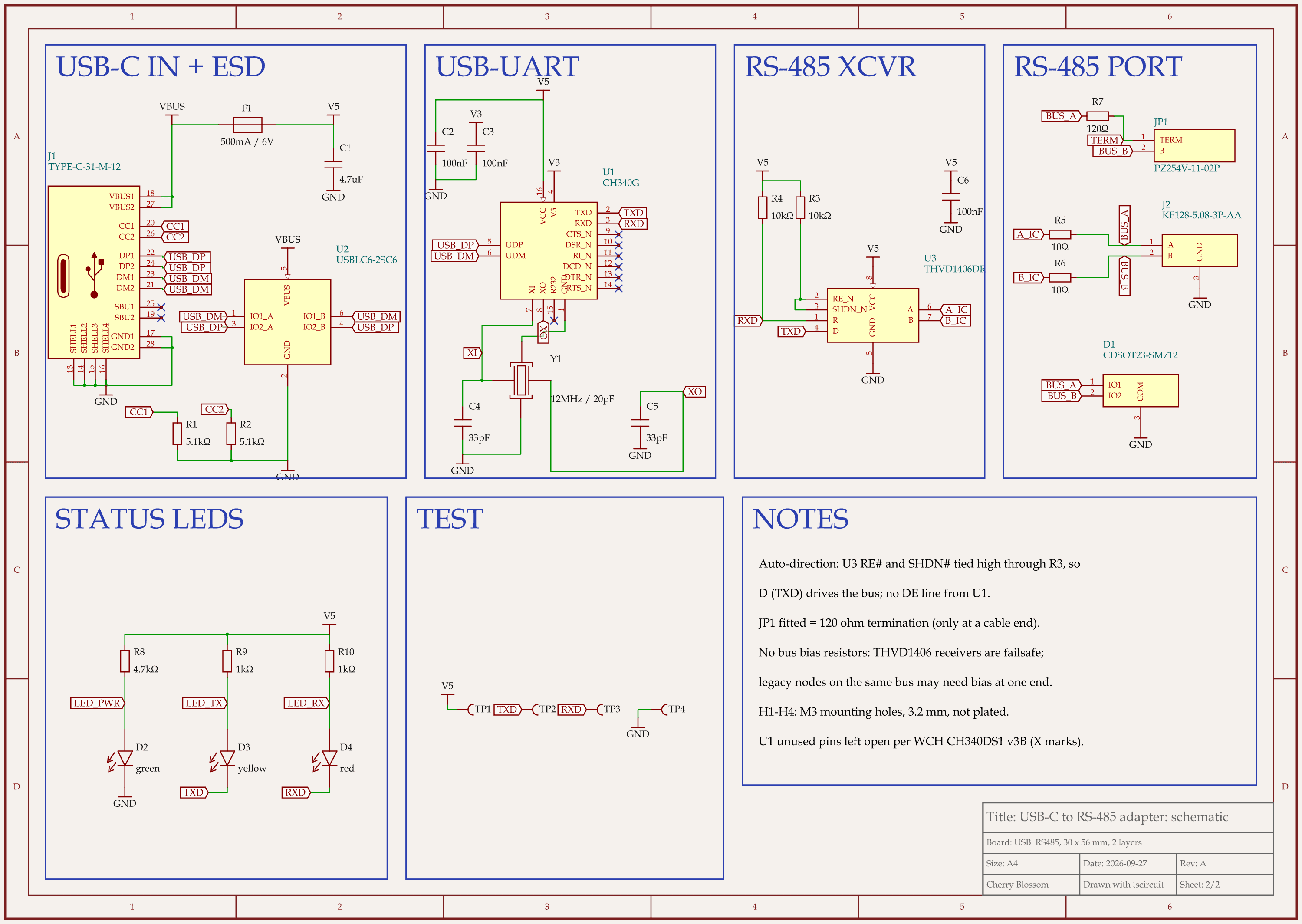 USB-C to RS-485 adapter schematic, sheet 2 of 2: Schematic